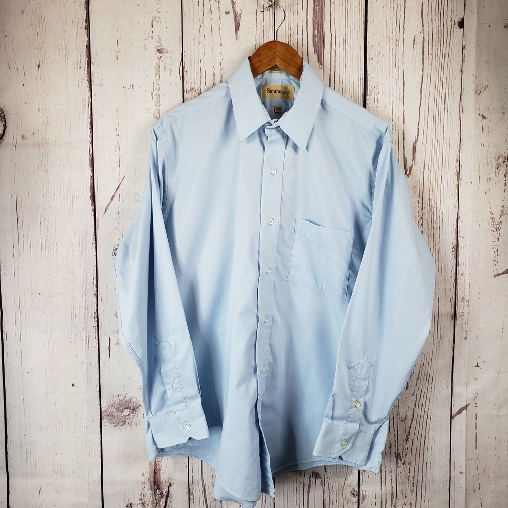 Strathmore Dress Shirts Mens Size 16.5/33 Long Sleeve Cotton Blue